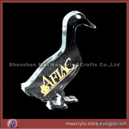 Clear modern promotional duck-shaped acrylic paperweight/gift/award or desk accessory with logo